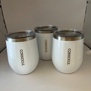 3 Corkcicle 12 oz Stainless Steel Stemless Wine Tumbler White Lid Travel ULINE